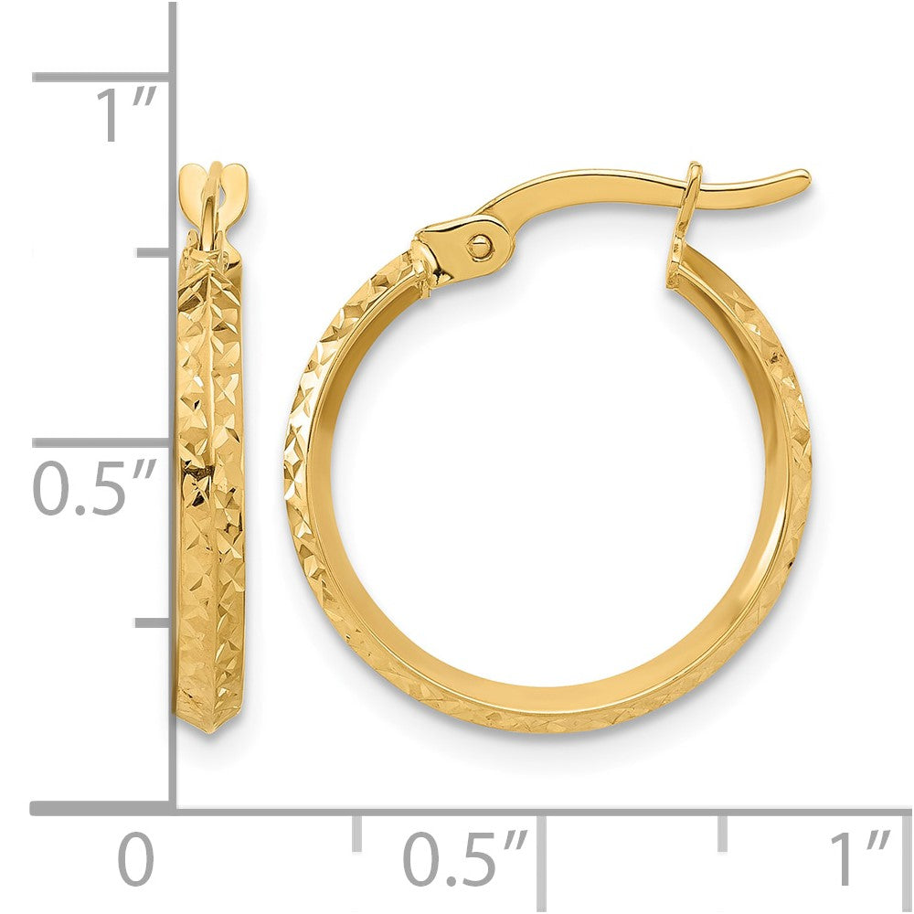 14K Polished and Diamond-cut Knife Edge Hoop Earrings
