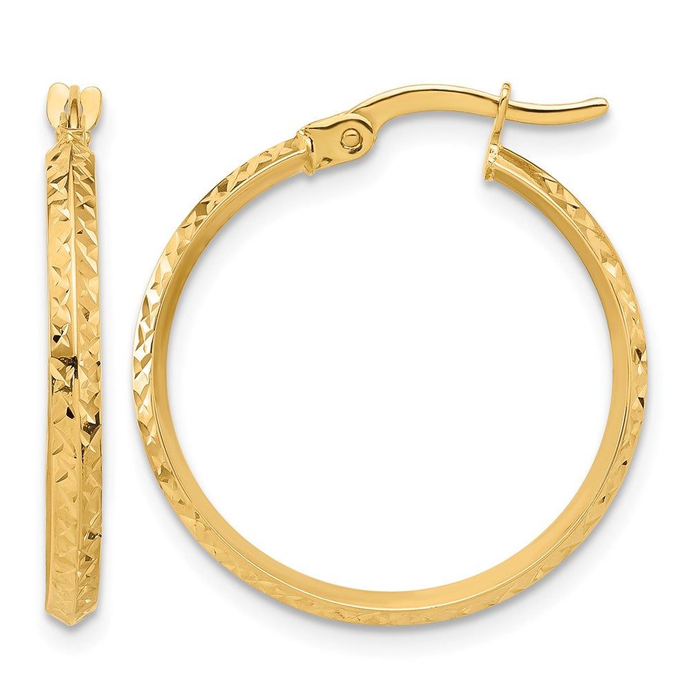 14K Polished and Diamond-cut Knife Edge Hoop Earrings