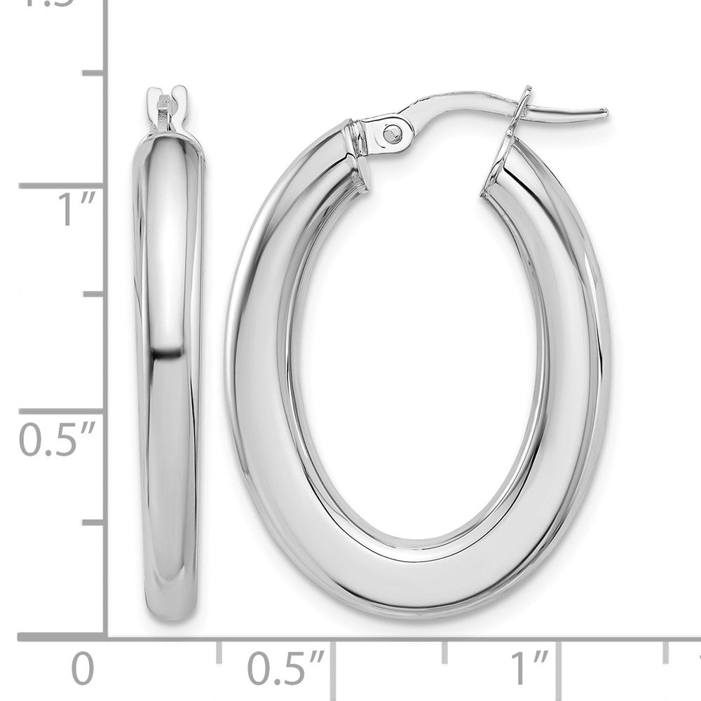 14K White Gold Polished Tube Oval Hoop Earrings