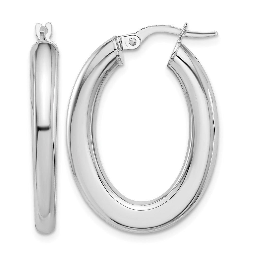14K White Gold Polished Tube Oval Hoop Earrings
