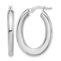 14K White Gold Polished Tube Oval Hoop Earrings