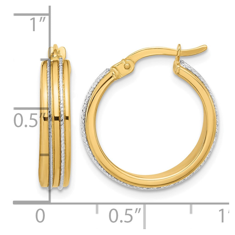 14K Two-tone Polished and Diamond-cut Hoop Earrings