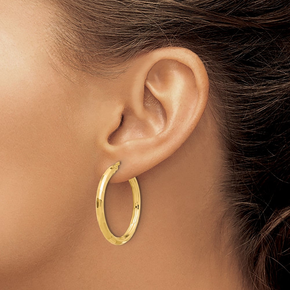 14K Polished and Diamond-cut Hoop Earrings