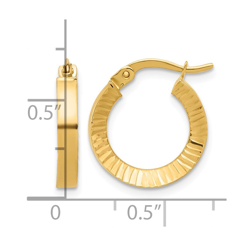 14K Polished and Diamond-cut Hoop Earrings