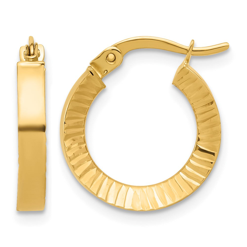 14K Polished and Diamond-cut Hoop Earrings