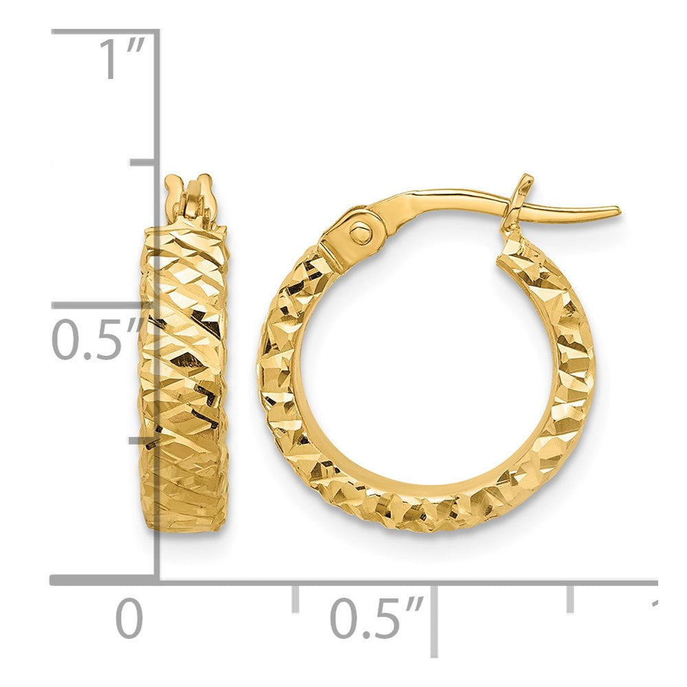14K Polished 4mm Diamond Cut Hoop Earrings