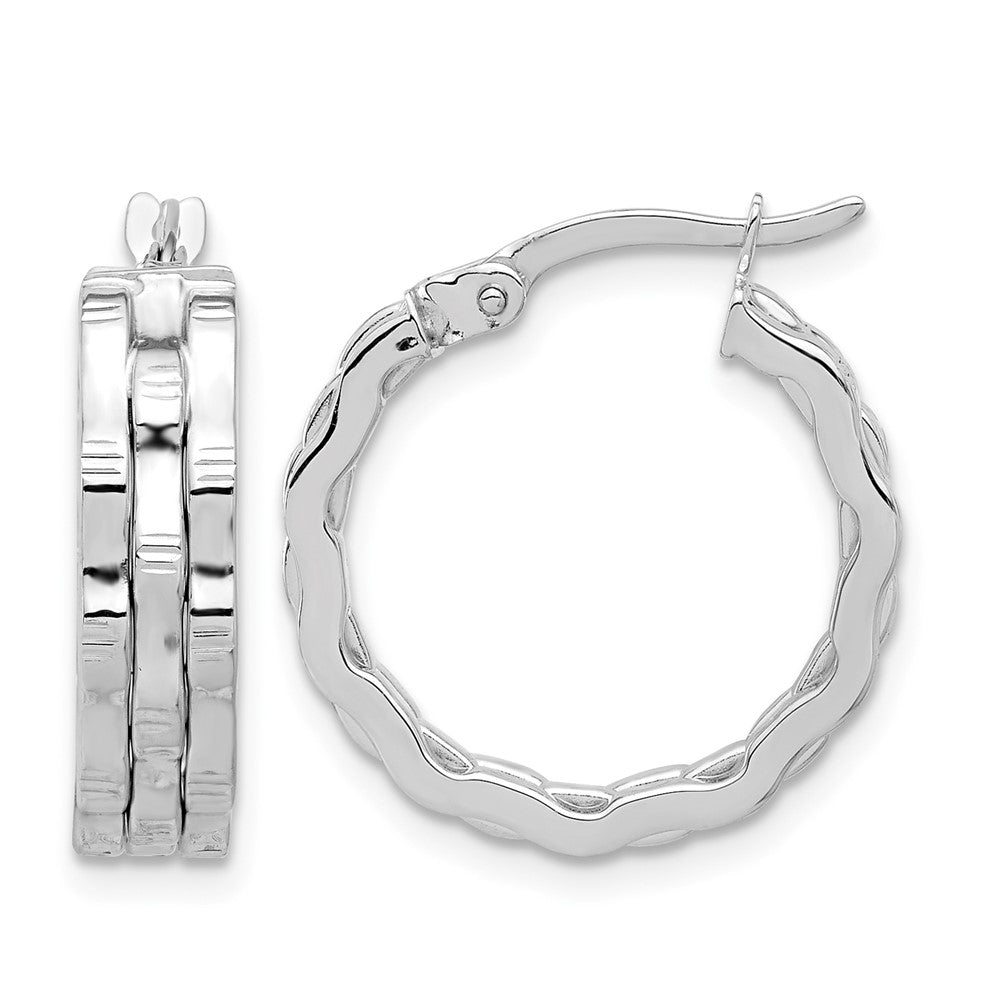 14K White Gold Polished and Textured Hoop Earrings
