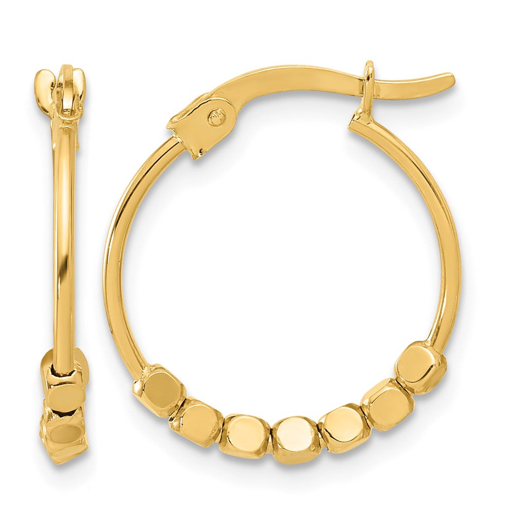 14K Polished Beads Hoop Earrings