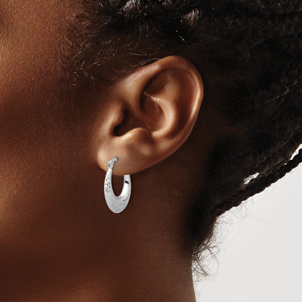 14k White Gold Polished and Diamond-cut Hoop Earrings