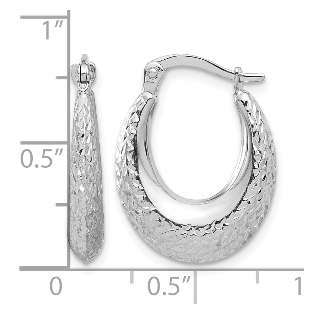 14k White Gold Polished and Diamond-cut Hoop Earrings