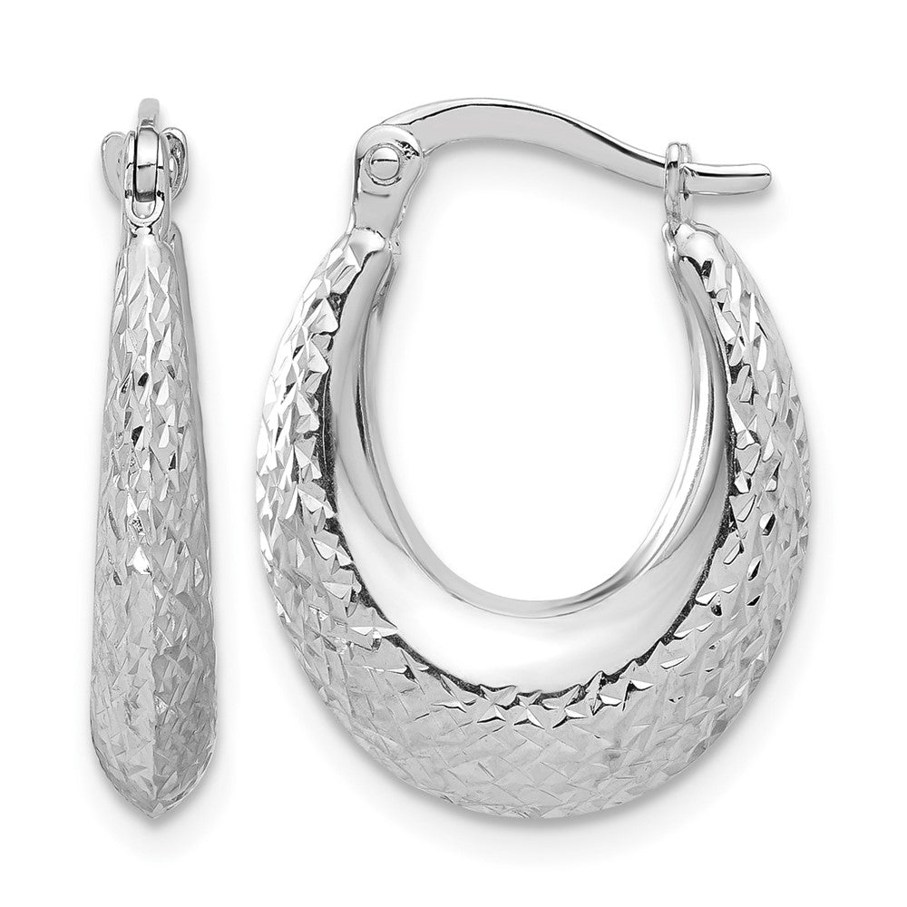 14k White Gold Polished and Diamond-cut Hoop Earrings