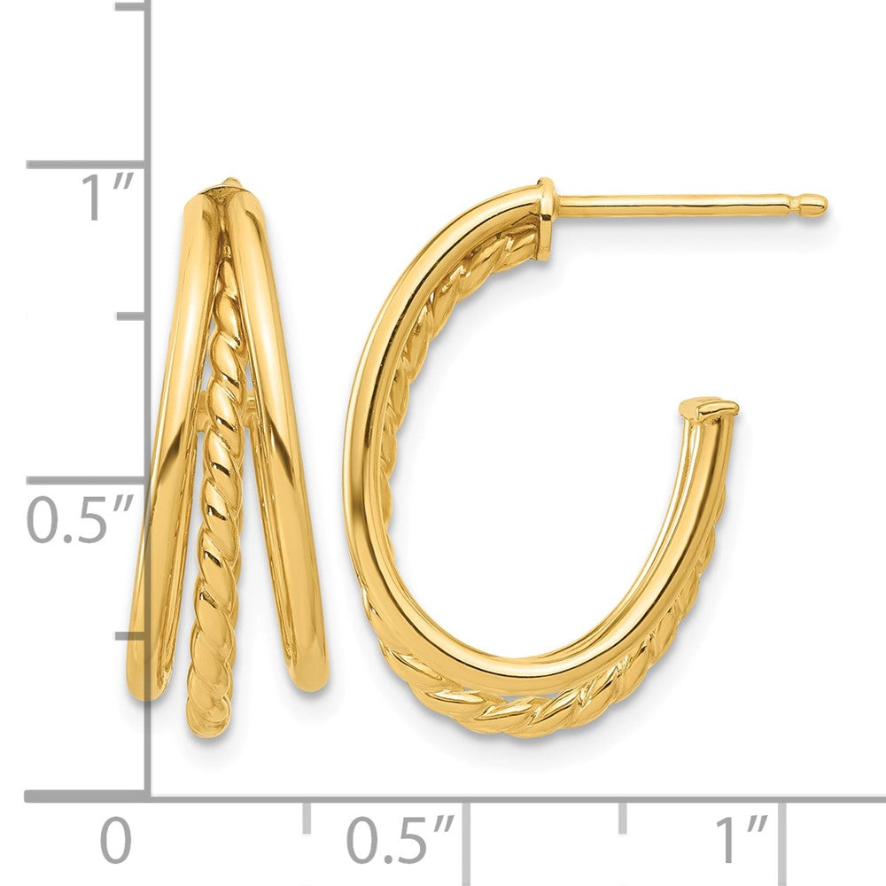 14K Polished and Twist Oval Multi Row J-Hoop Post Earrings