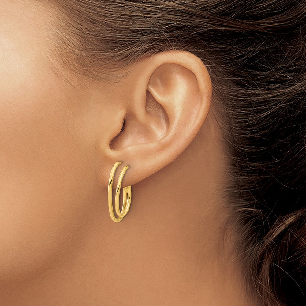 14K Polished Oval /Double Strand J-Hoop Post Earrings