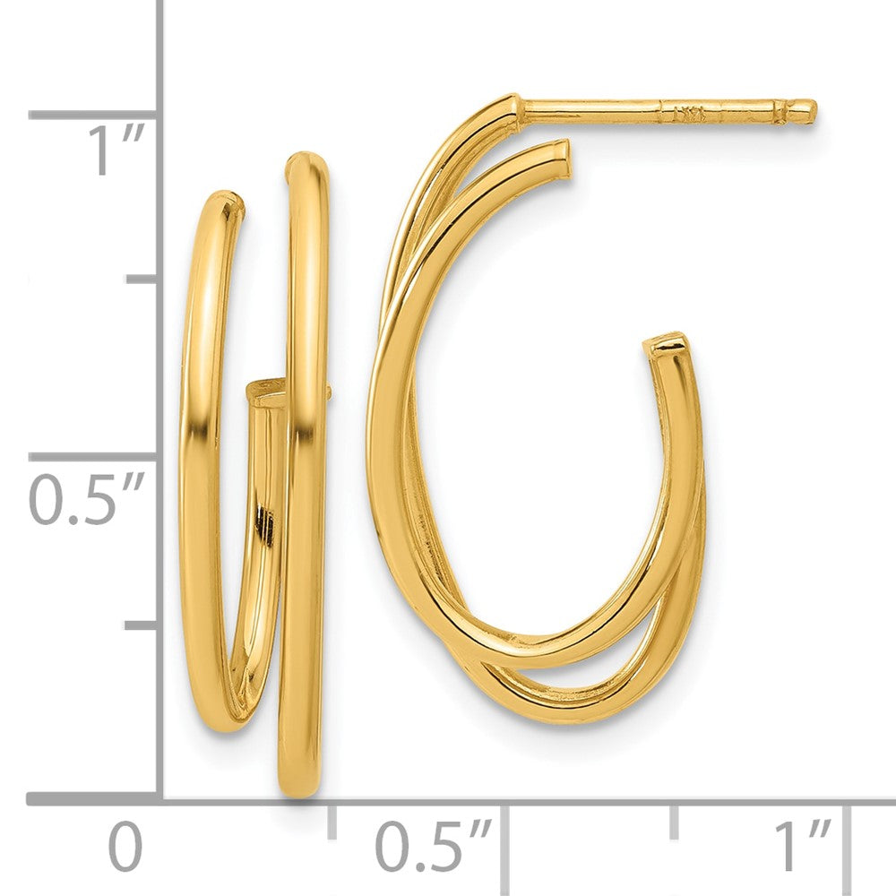 14K Polished Oval /Double Strand J-Hoop Post Earrings