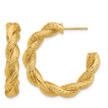 14K Polished and Textured Twisted Post Hoop Earrings