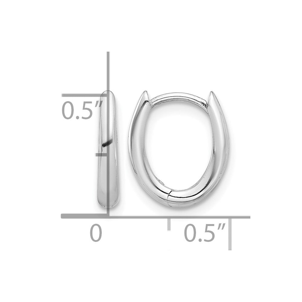 14K White Gold Polished Oval Hinged Hoop Earrings