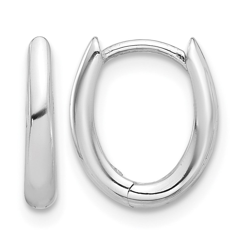 14K White Gold Polished Oval Hinged Hoop Earrings