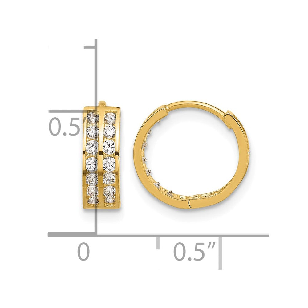14K Polished Two Row CZ 4mm Hinged Hoop Earrings