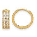 14K Polished Two Row CZ 4mm Hinged Hoop Earrings