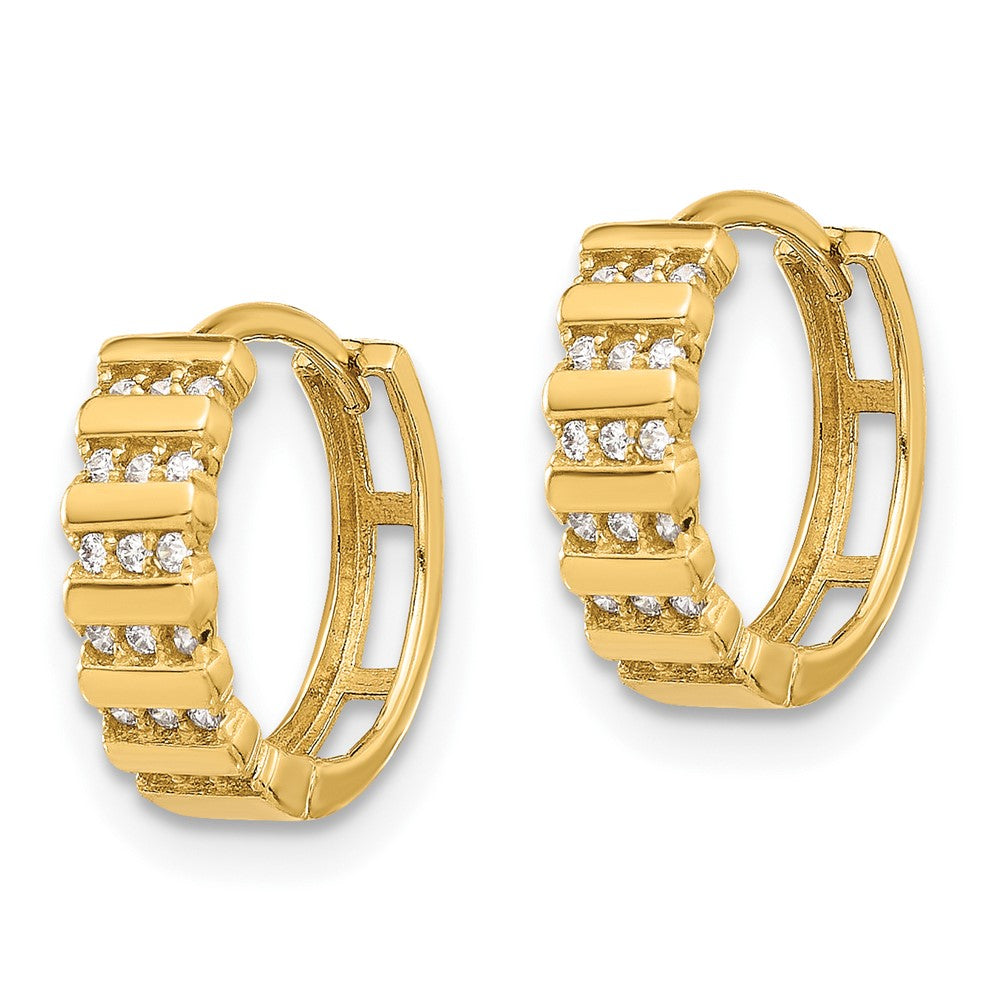 14K Polished CZ Hinged Hoop Earrings