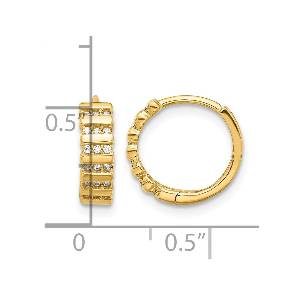 14K Polished CZ Hinged Hoop Earrings