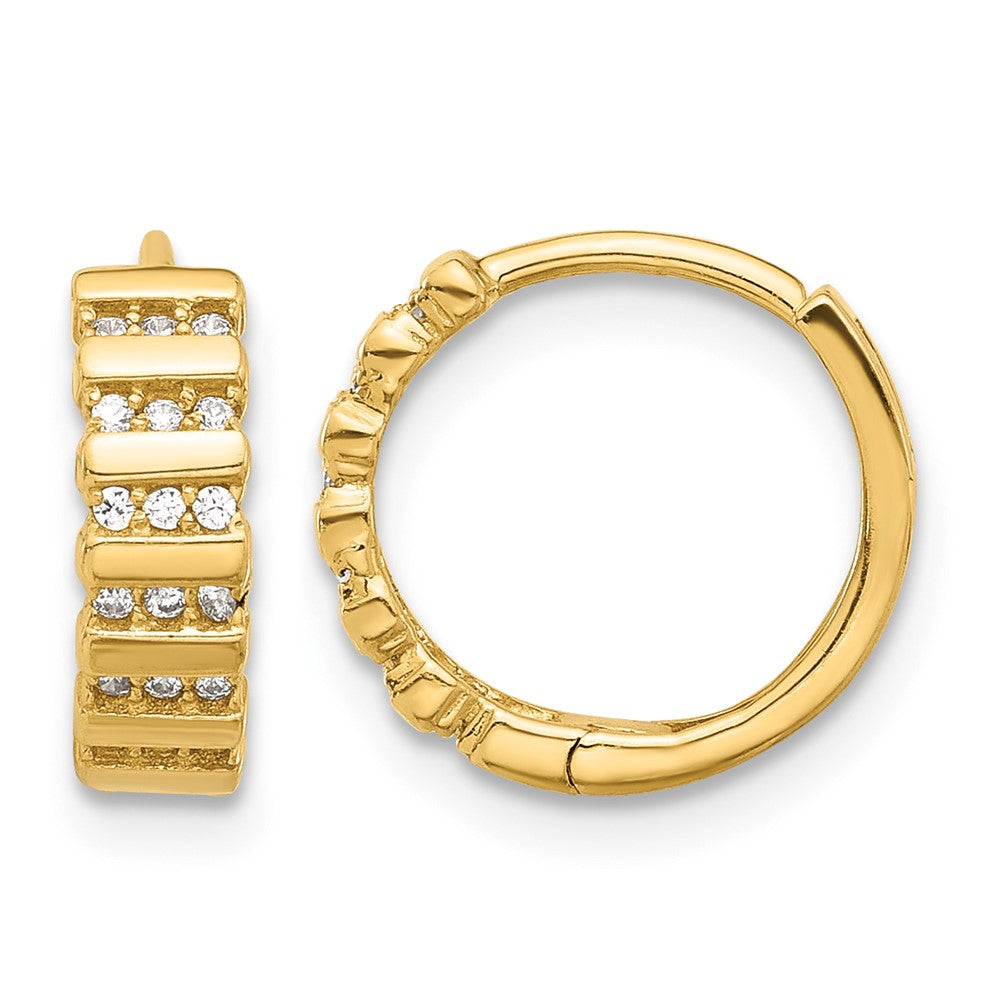 14K Polished CZ Hinged Hoop Earrings