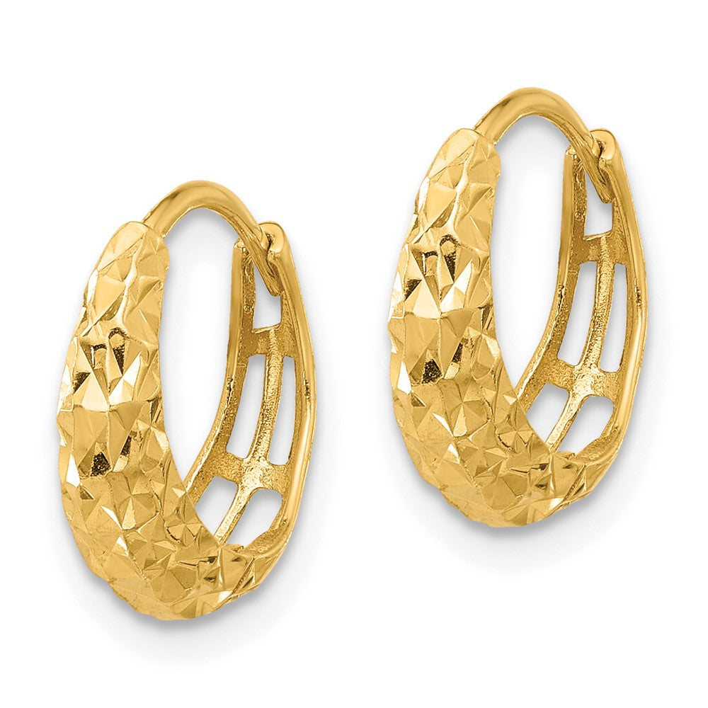 14K Polished Diamond-cut Hoop Earrings