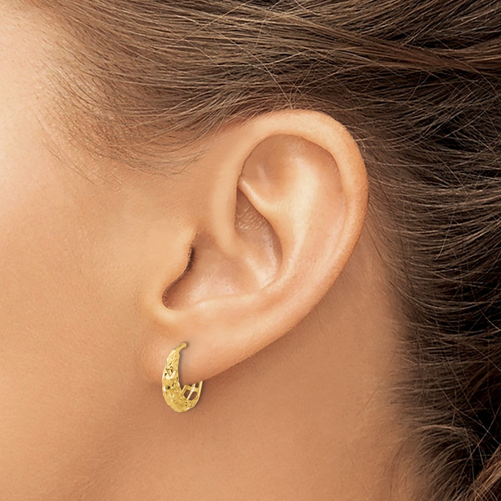 14K Polished Diamond-cut Hoop Earrings