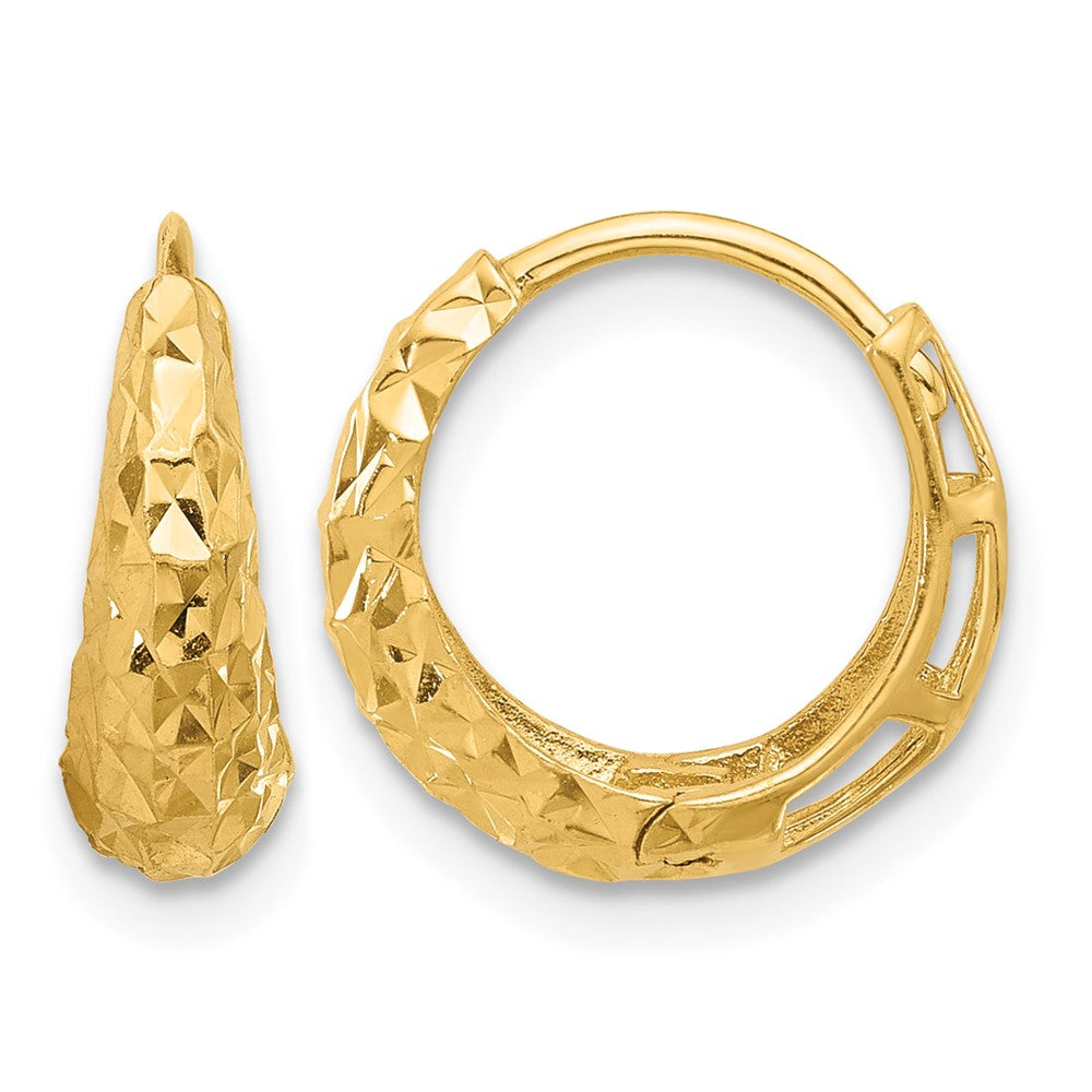 14K Polished Diamond-cut Hoop Earrings