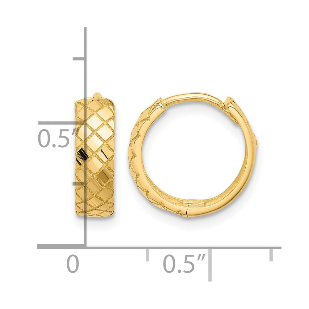 14K Polished and Etched Hinged Hoop Earrings