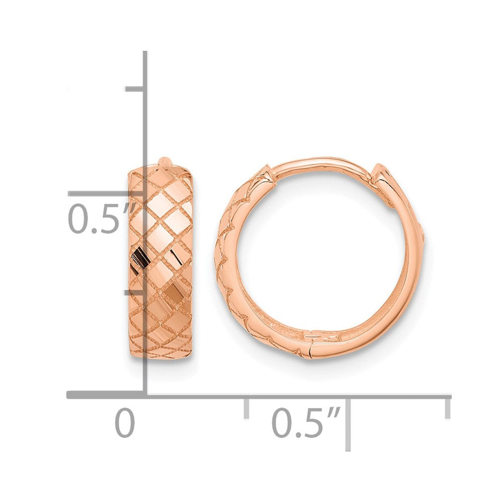 14K Rose Gold Polished and Etched Hinged Hoop Earrings