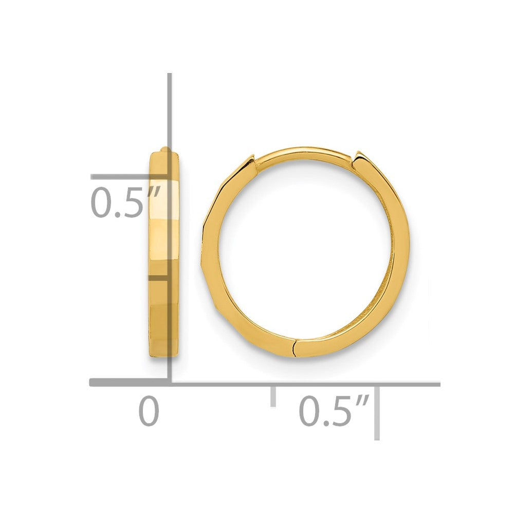 14K Polished and Diamond-cut Hinged Hoop Earrings