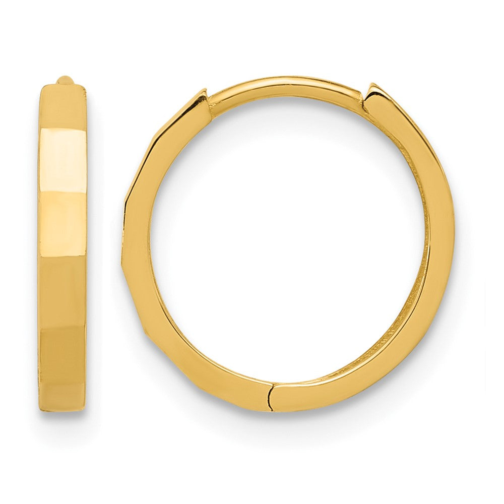 14K Polished and Diamond-cut Hinged Hoop Earrings
