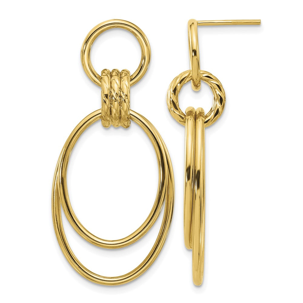 14K Polished and Textured Dangle Post Earrings