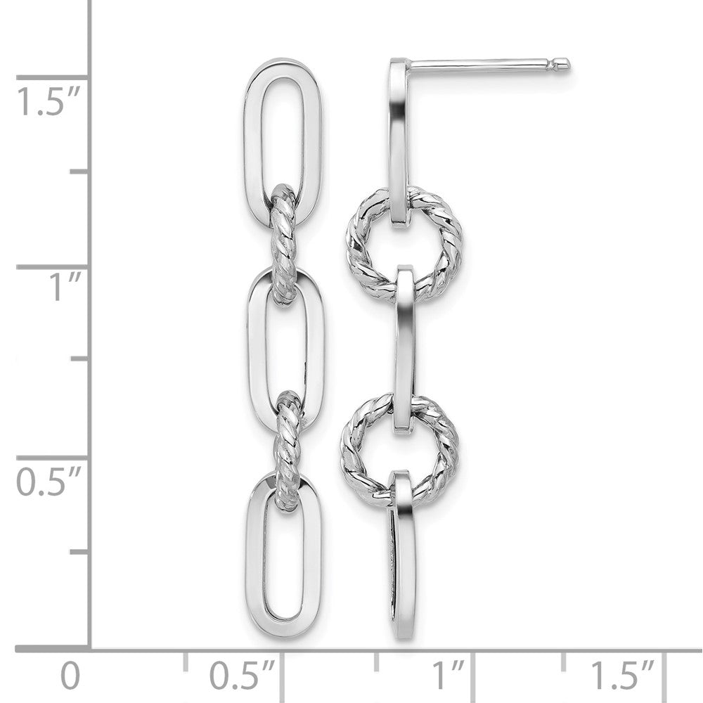 14K White Gold Polish and Twisted Chain Link Dangle Post Earrings