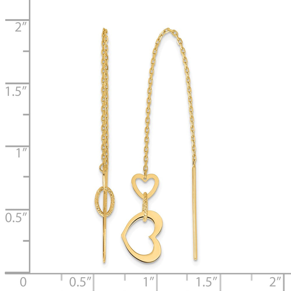 14K Polished Hearts Dangle Threader Earrings