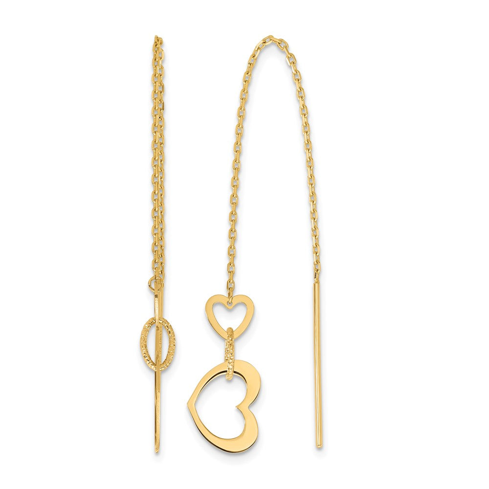 14K Polished Hearts Dangle Threader Earrings