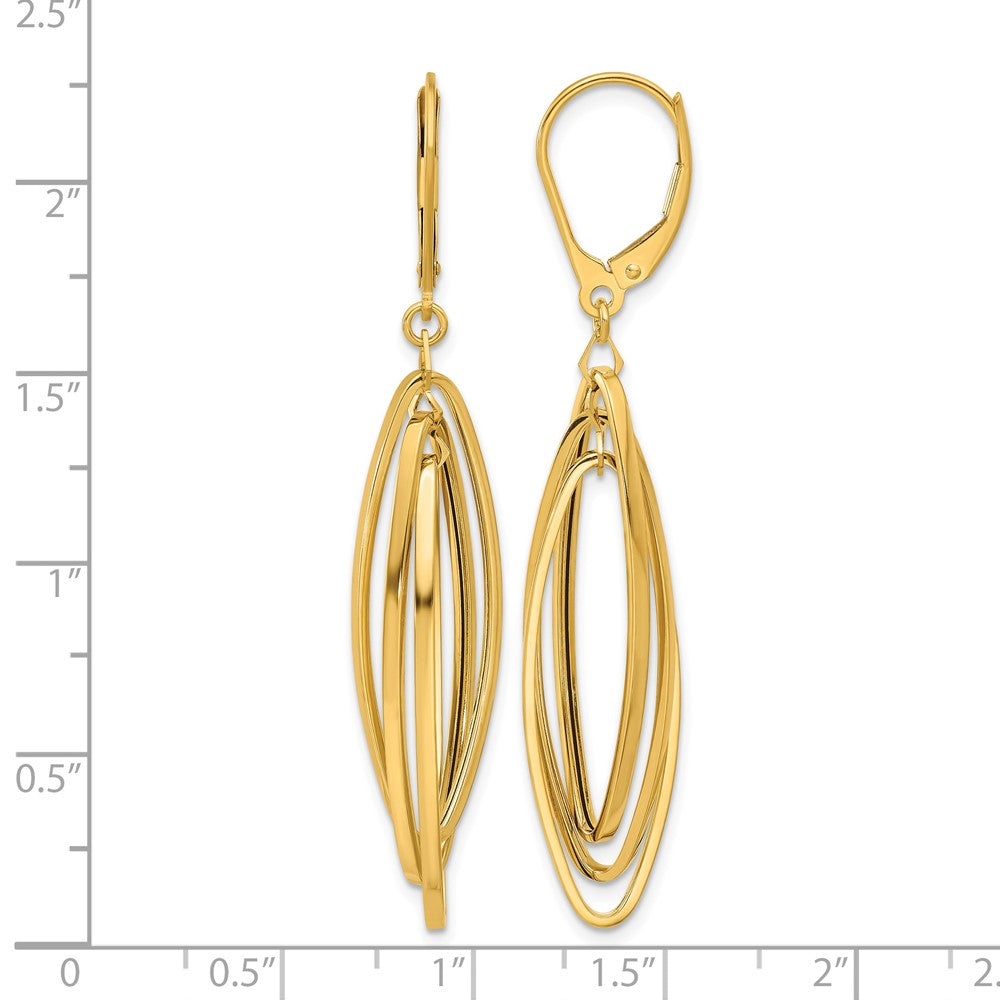 14k Polished Oval Twisted Dangle Leverback Earrings