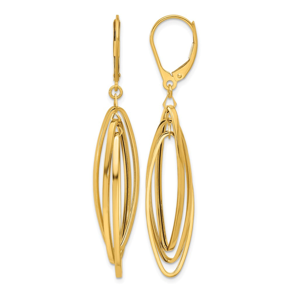 14k Polished Oval Twisted Dangle Leverback Earrings