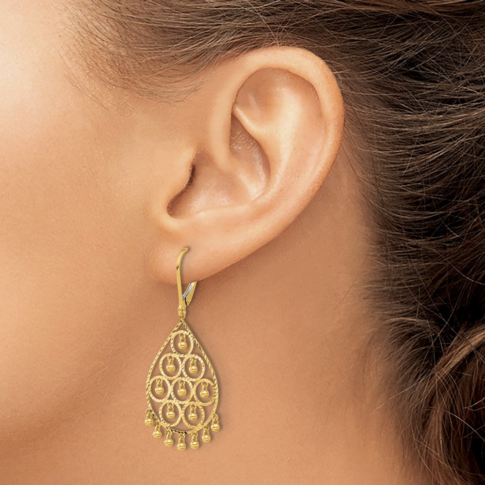 14K Polished and Diamond-cut Chandelier Style Dangle Earrings