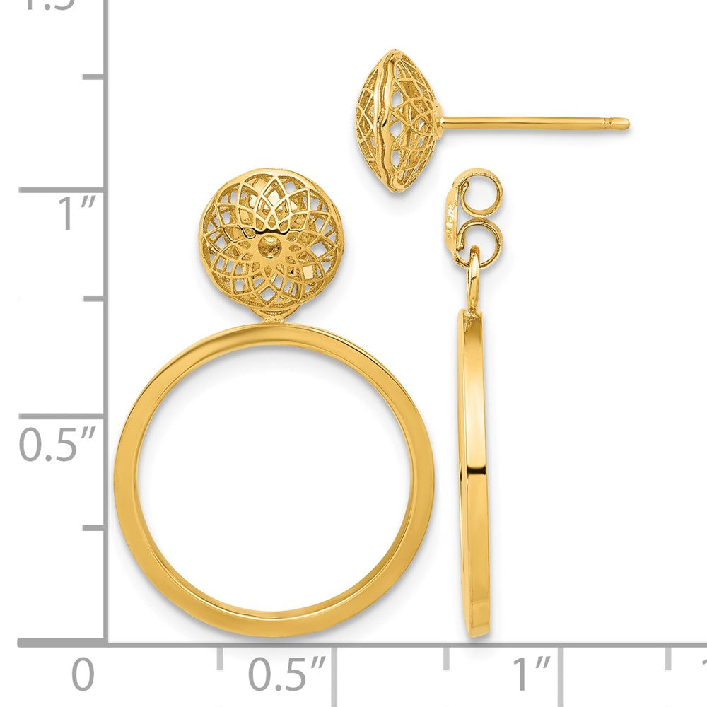 14k Polished Cut Out Hollow Dangle Circle Post Earrings