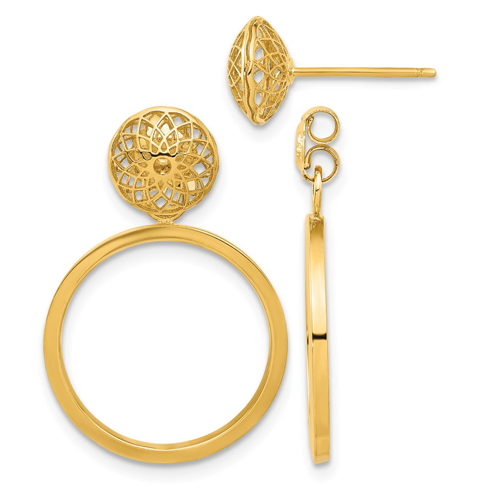 14k Polished Cut Out Hollow Dangle Circle Post Earrings