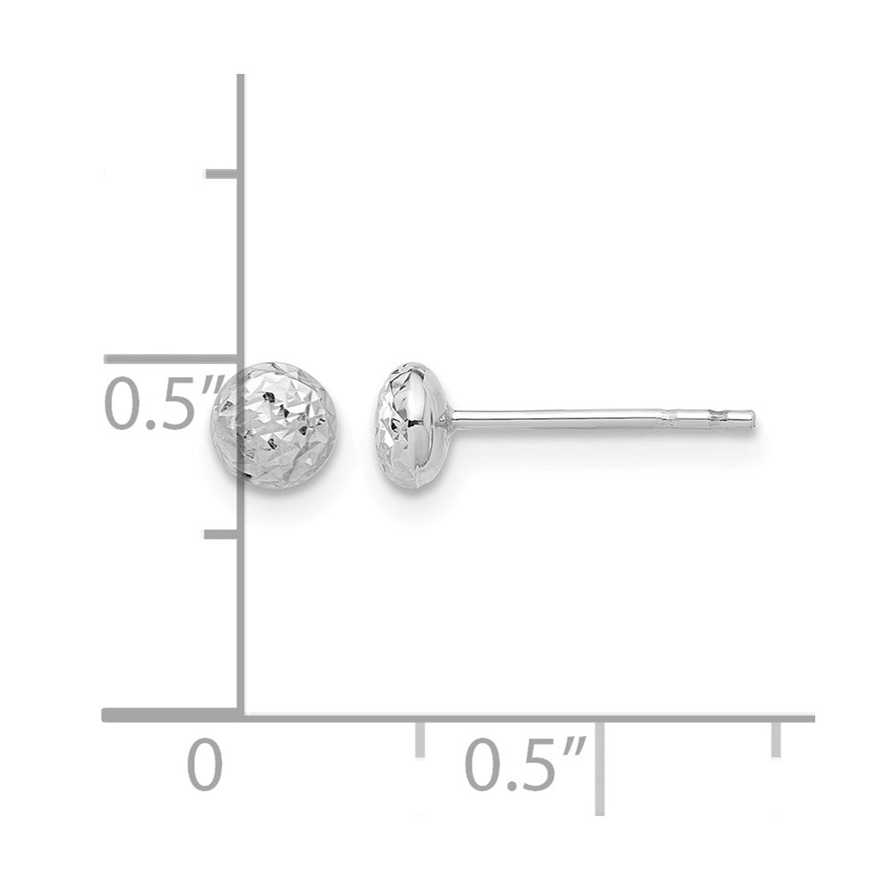 14K White Gold Polished and Diamond-cut 4.5mm Button Post Earrings