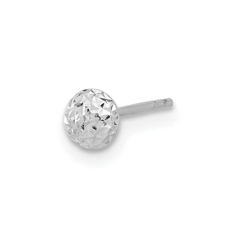 Single 14K White Gold Polished and Diamond-cut 4.5mm Button Post Earring