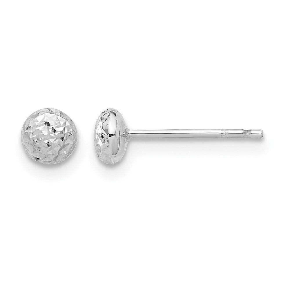 14K White Gold Polished and Diamond-cut 4.5mm Button Post Earrings