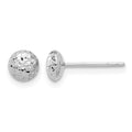 14K White Gold Polished and Diamond-cut 5.5mm Button Post Earrings
