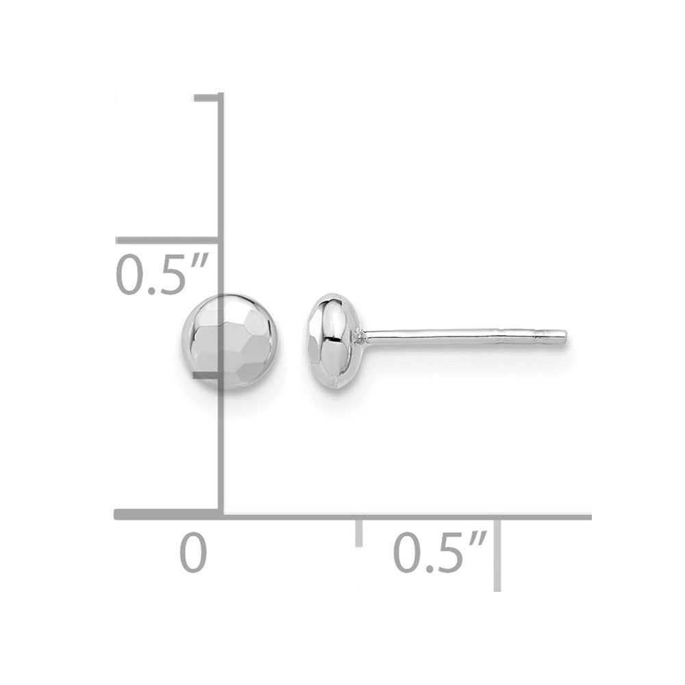 14K White Gold Polished and Diamond-cut 4.5mm Button Post Earrings