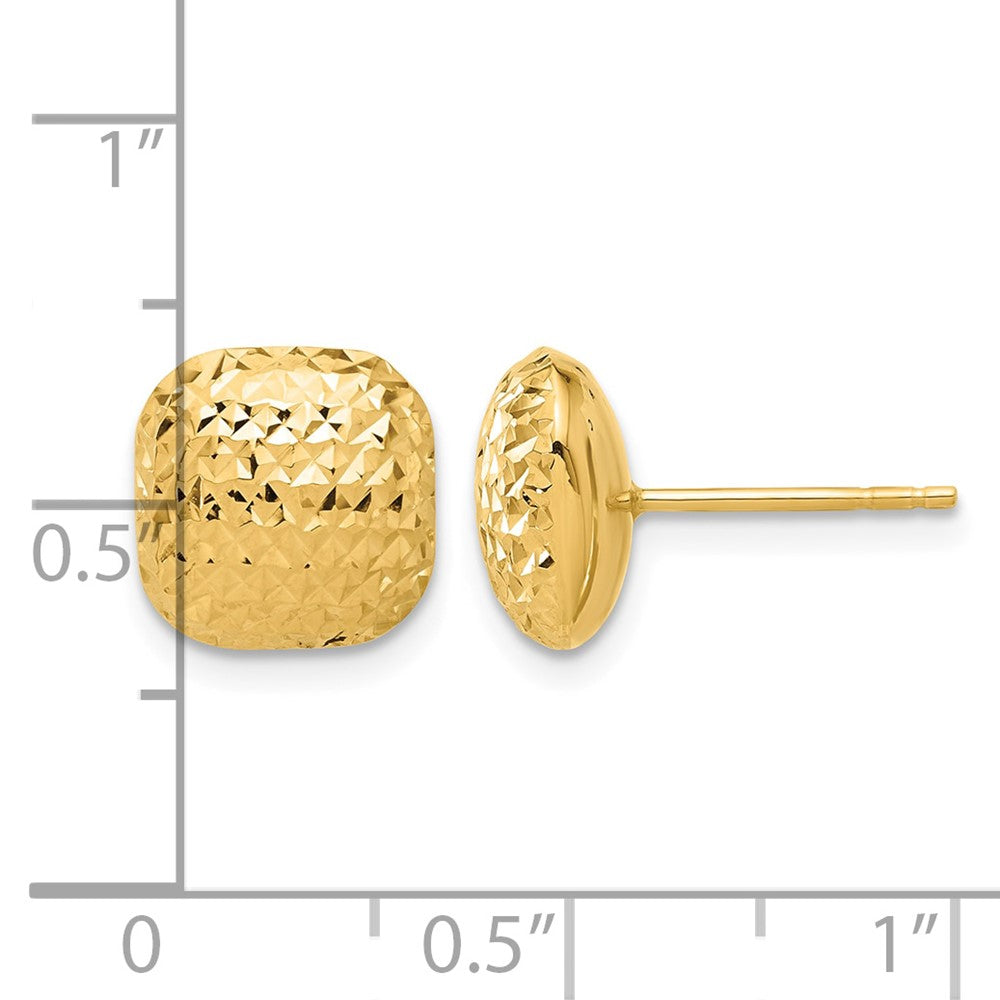 14K Polished and Diamond-cut 10mm Puffed Square Post Earrings