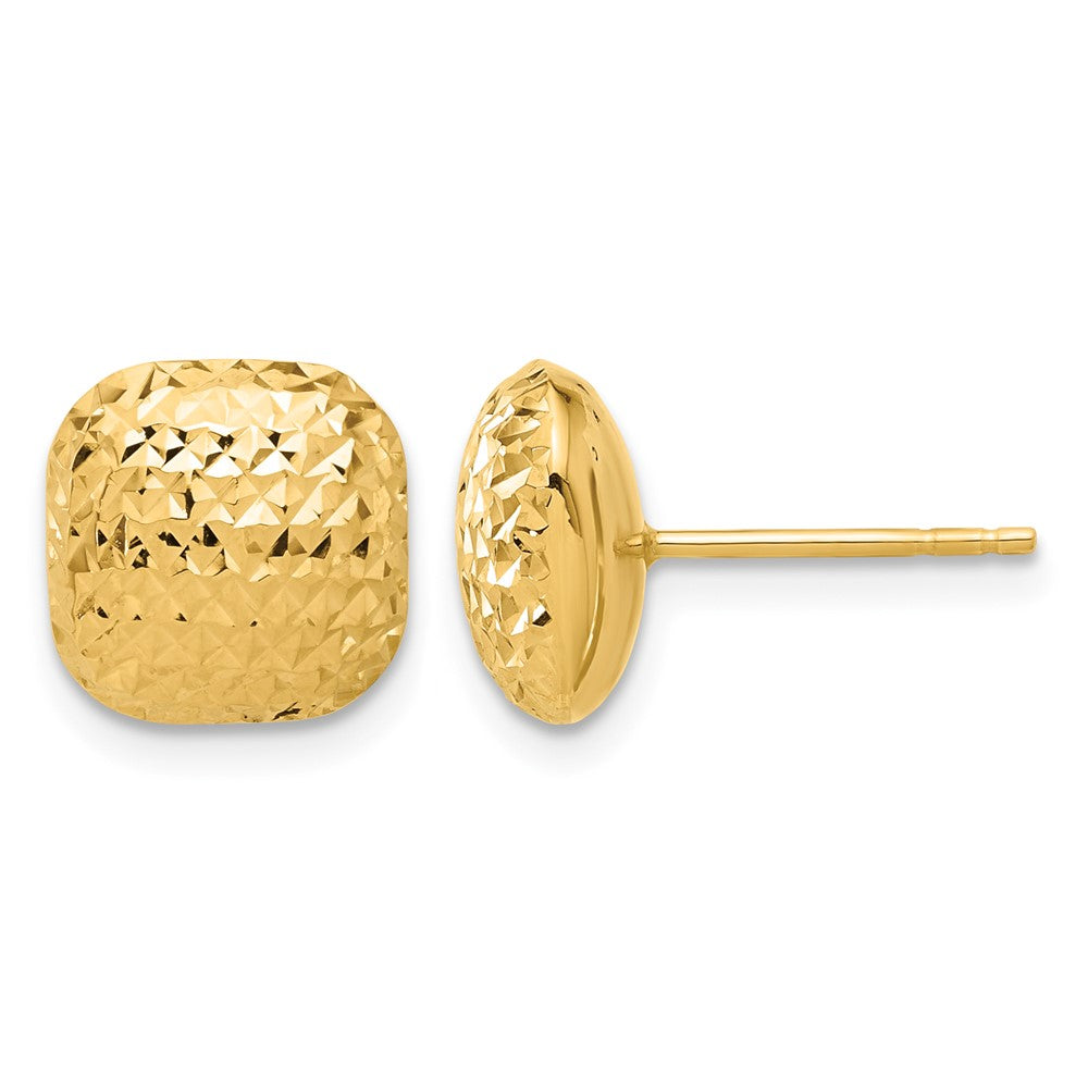 14K Polished and Diamond-cut 10mm Puffed Square Post Earrings