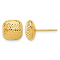 14K Polished and Diamond-cut 10mm Puffed Square Post Earrings